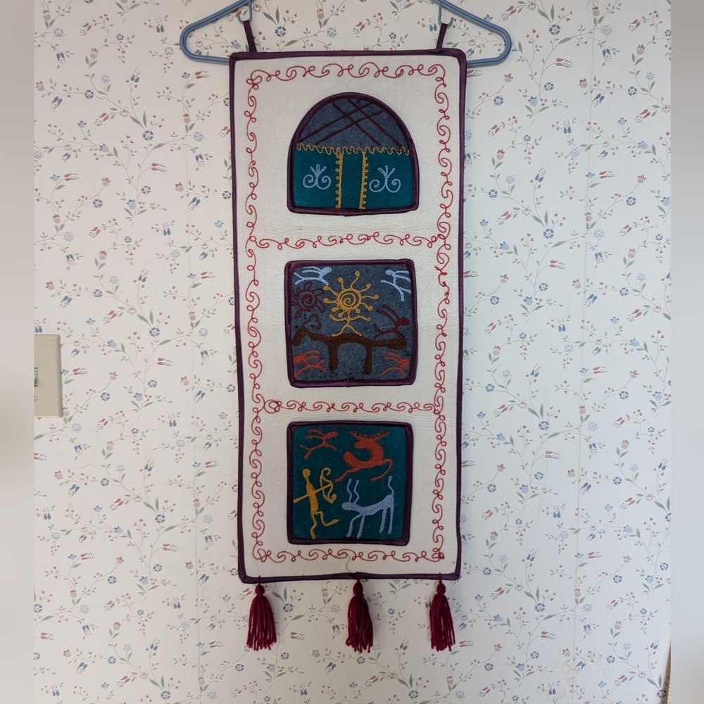 Embroidered Wall Hanging with Tassels - Multicolor Asian Inspired Tibetan